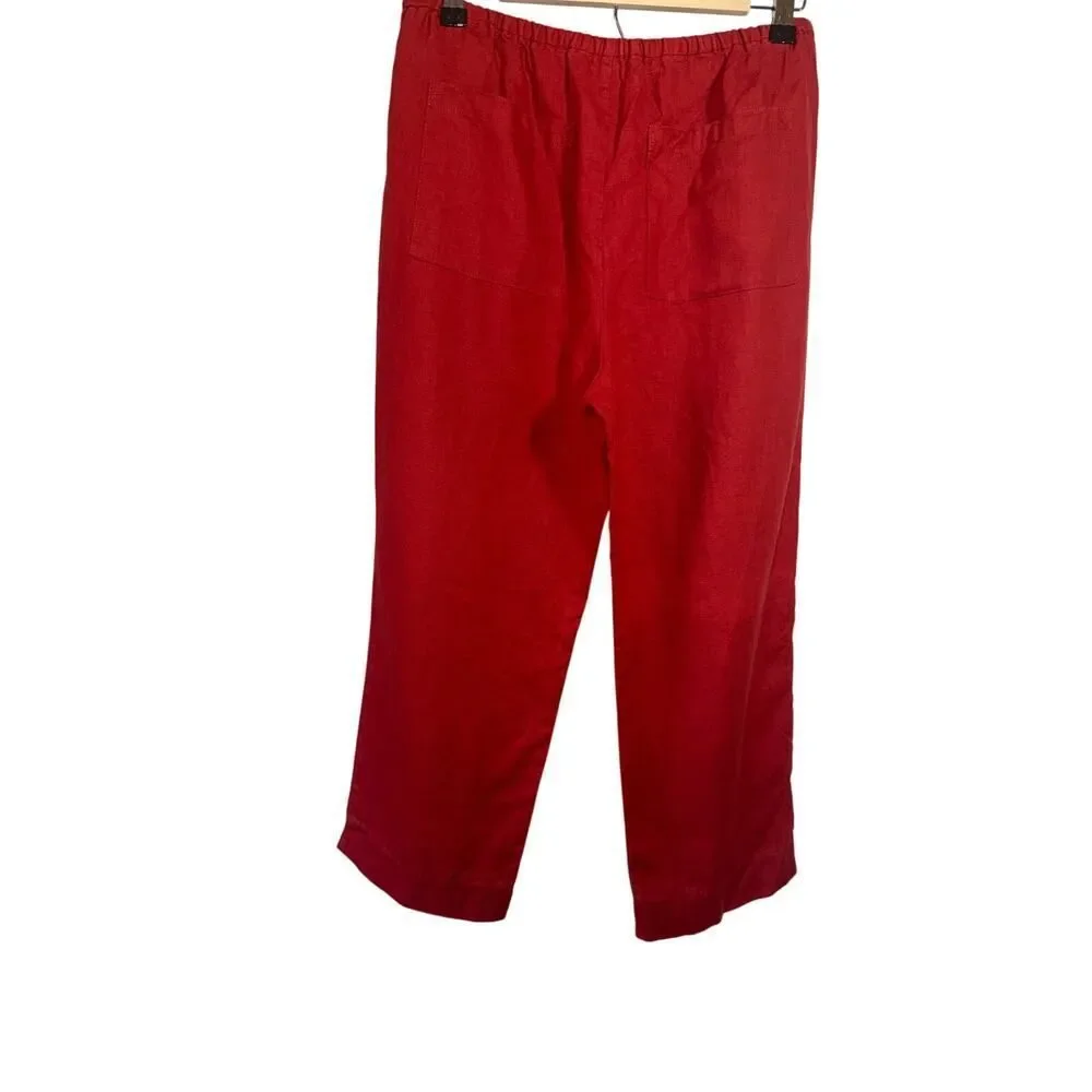 REFORMATION Women's Remi Cropped LInen Pull-On Pants Red Size Medium Petite